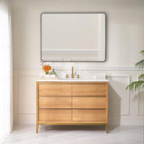 48" Bathroom Vanity with Sink, Freestanding Wooden Bathroom Makeup Cabinet W/ 6 Soft-Close Drawers and