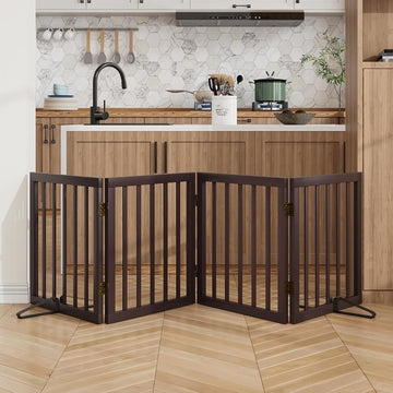 Wooden Dog Gate Freestanding Foldable 4 Panel Pet Gates Extra Wide Dog Gates for Indoor Doorways Stairs 24in Height