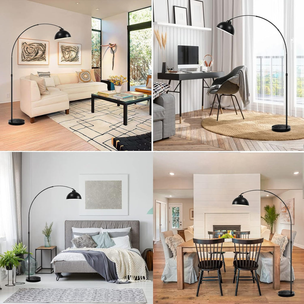 Modern Arc Floor Lamp with Metal Hanging Dome Shade, Industrial Adjustable Over the Couch Stand Up Light