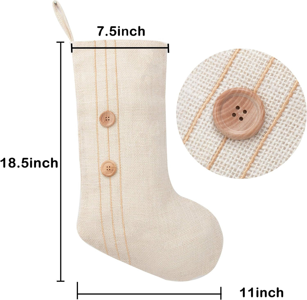 Christmas Stockings 4 Packs for Family 18.5" Large Linen Embroidery Classic Christmas Stockings Burlap Minimalist