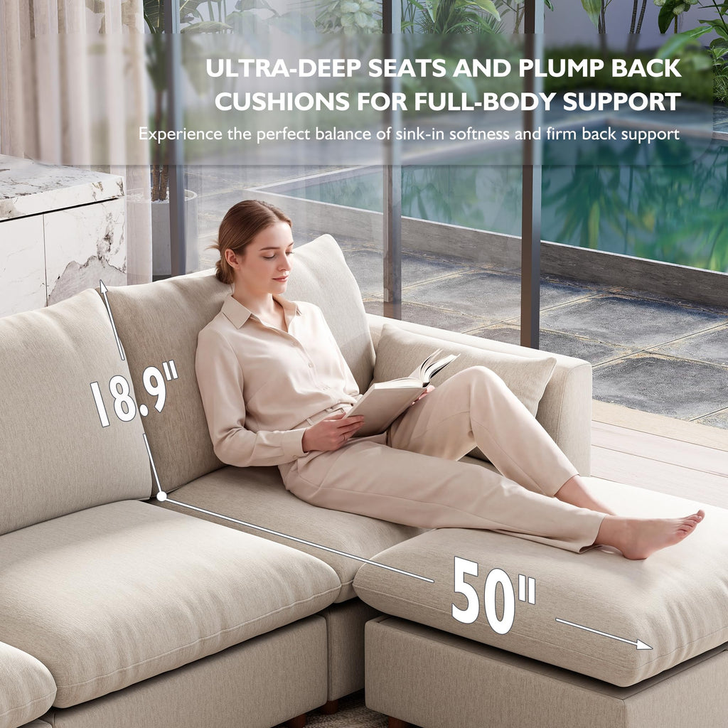 152" Oversized Modular Sectional Sofa, Modern Cloud Couch with 4 Storage Ottoman, 8-Seat Comfy Chenille Deep Seat
