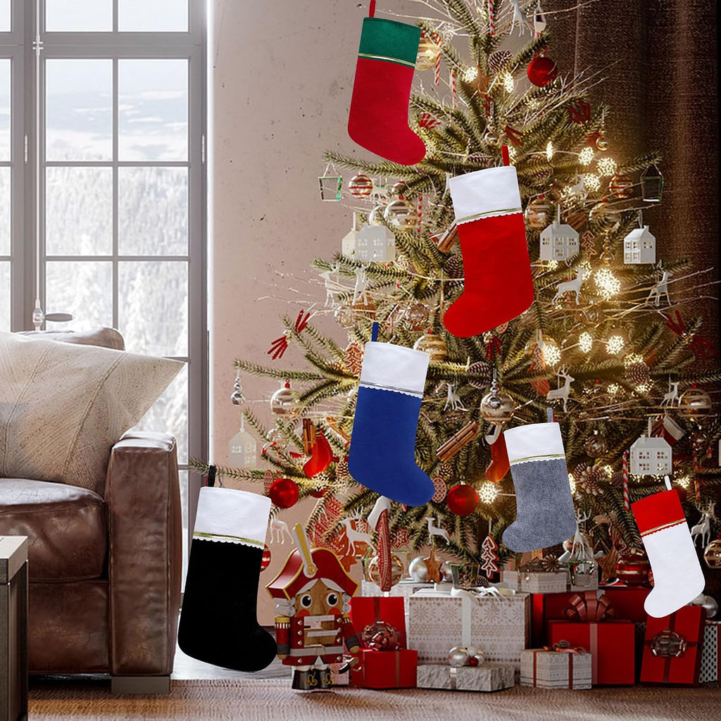 Felt Christmas Stockings, 19 Inches Red and White Christmas Stockings Hanging Ornaments, White Cuff with Gold - Set of 24