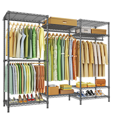 E13 Heavy Duty Clothes Rack(With 4 Hanger Rods & 8 Shelves) Freestanding Clothing Racks for Hanging