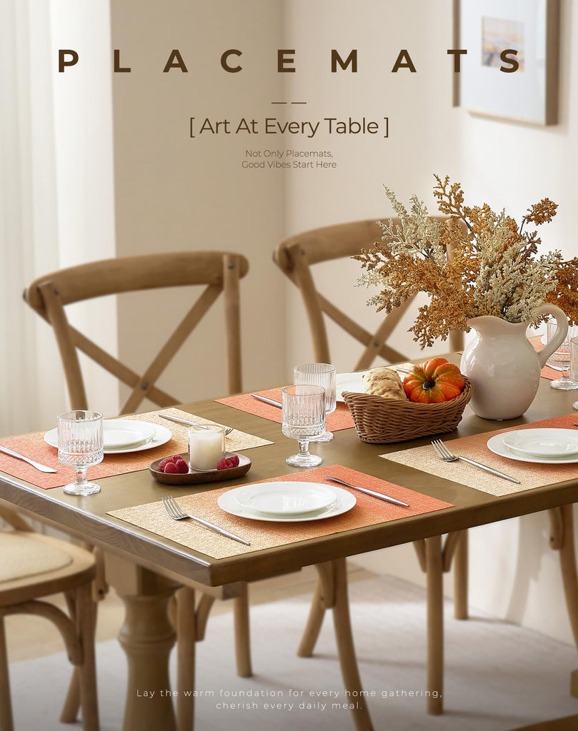 Woven Vinyl Fall Placemats Set of 12, Gradient Burnt Orange