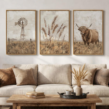 Large Neutral Farmhouse Wall Art, Set of 3 20x30 Inch