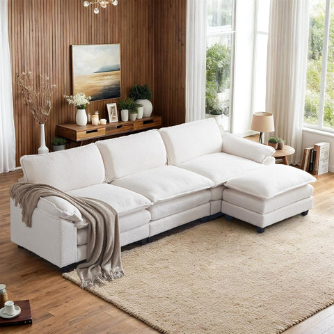 122" Cloud Teddy White Convertible Sectional Sofa