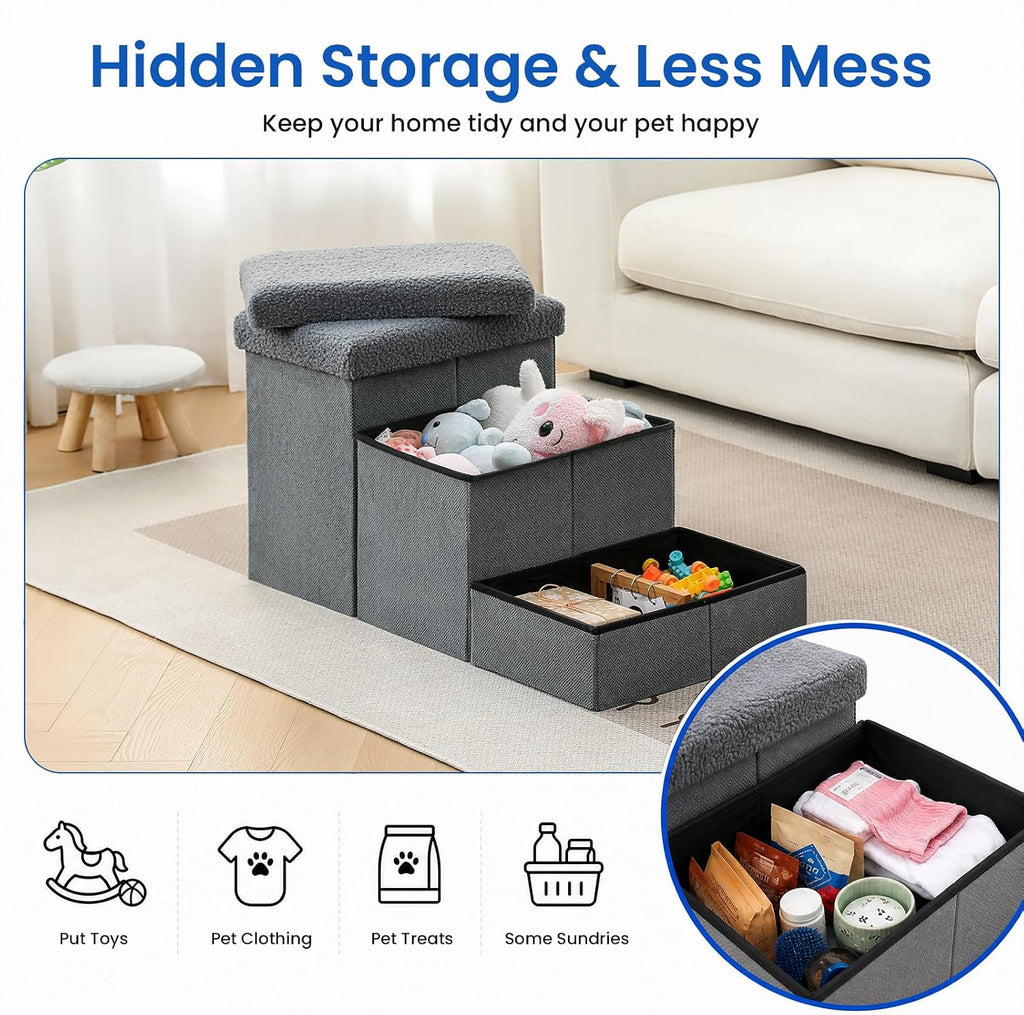 Wider Dog Steps for Bed, Foldable Dog Stairs for Small Large Dogs