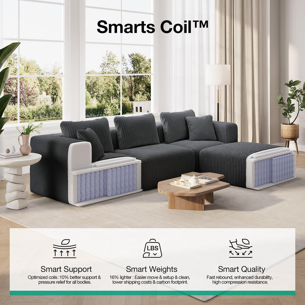 141" Modular Sectional Sofa, U Shape Oversized Sectional Couch, Modern Cloud Design with Smarts Coil Support