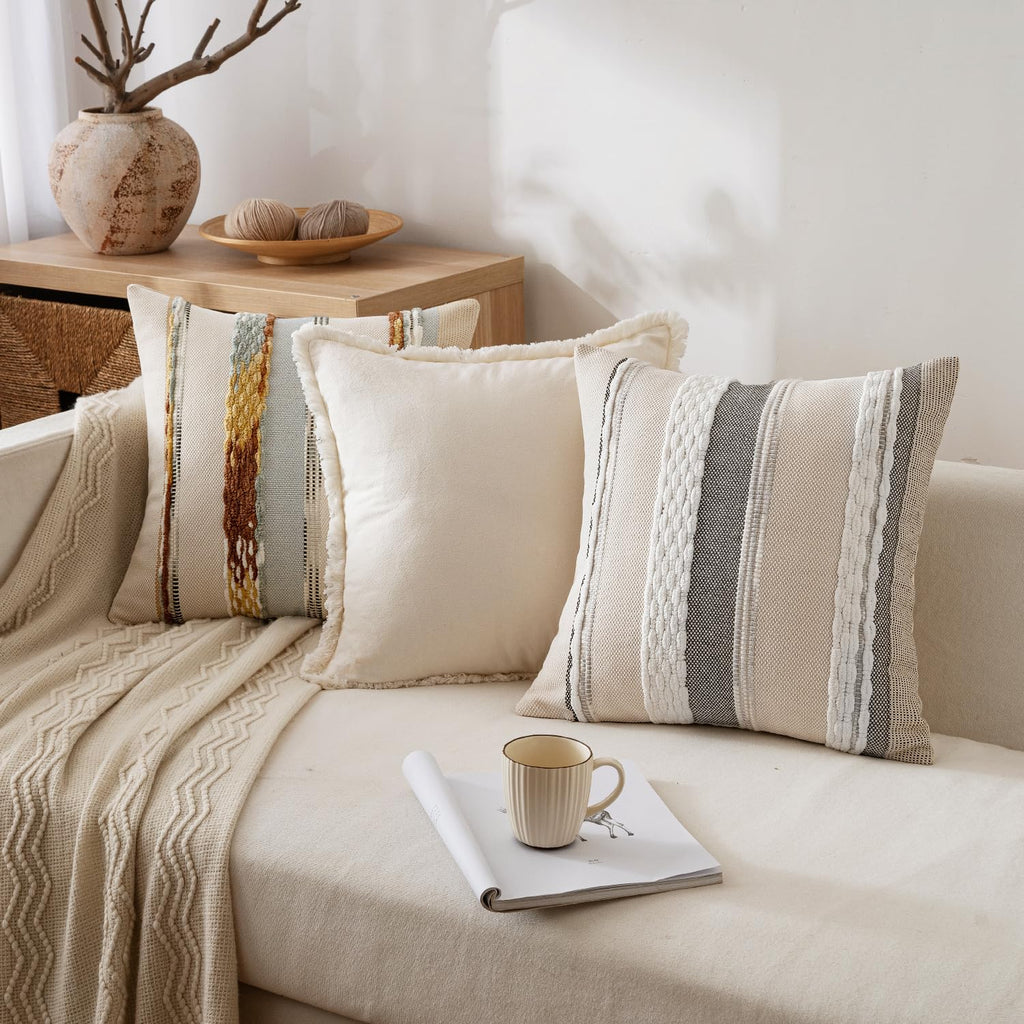 Boho Decorative Pillow Covers 24x24 Blue-Earth Tones Pack of 2