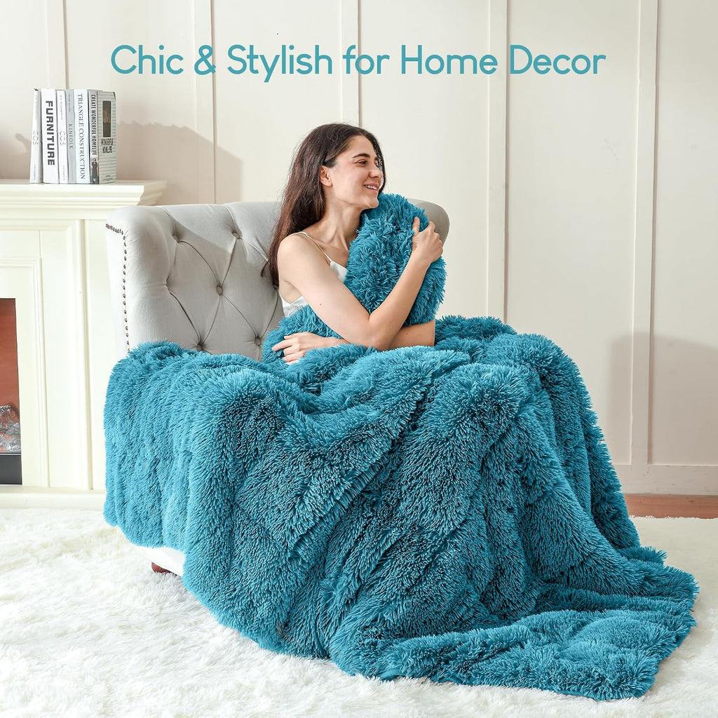 Weighted Blanket 20lbs, Faux Fur Reversible Luxury Snugly Long Fur Warm Heavy Blanket 60x80 inches, Warm Elegant