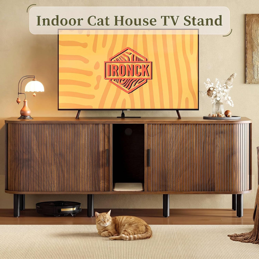 60" Double Cat Litter Box Enclosure with Power Outlet