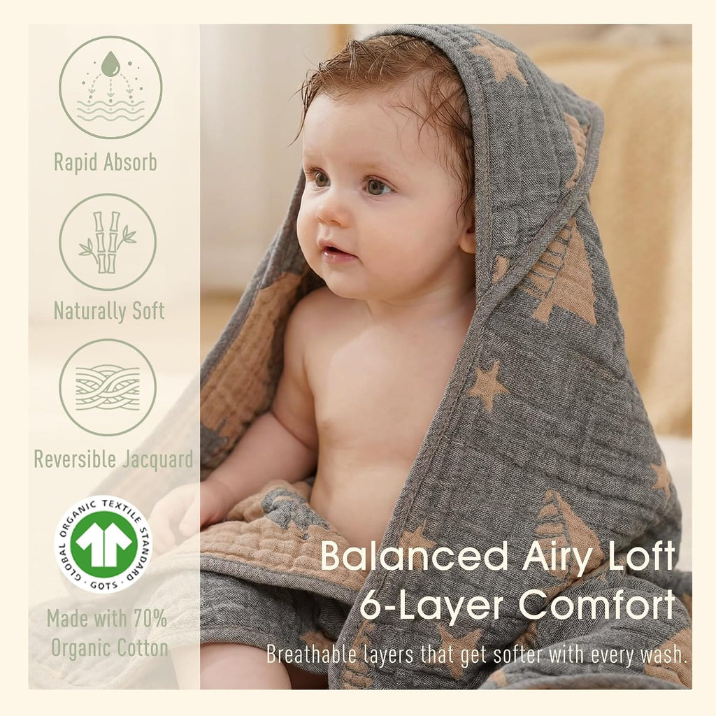Muslin Baby Beach Bath Towel Hooded Organic Cotton Blend Deep Ocean