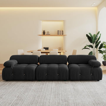 104'' Modular Sectional Sofa, Modern Luxury Velvet Bubble Couch, Deep Seat Cloud Sectional Black Couches (3 Seats