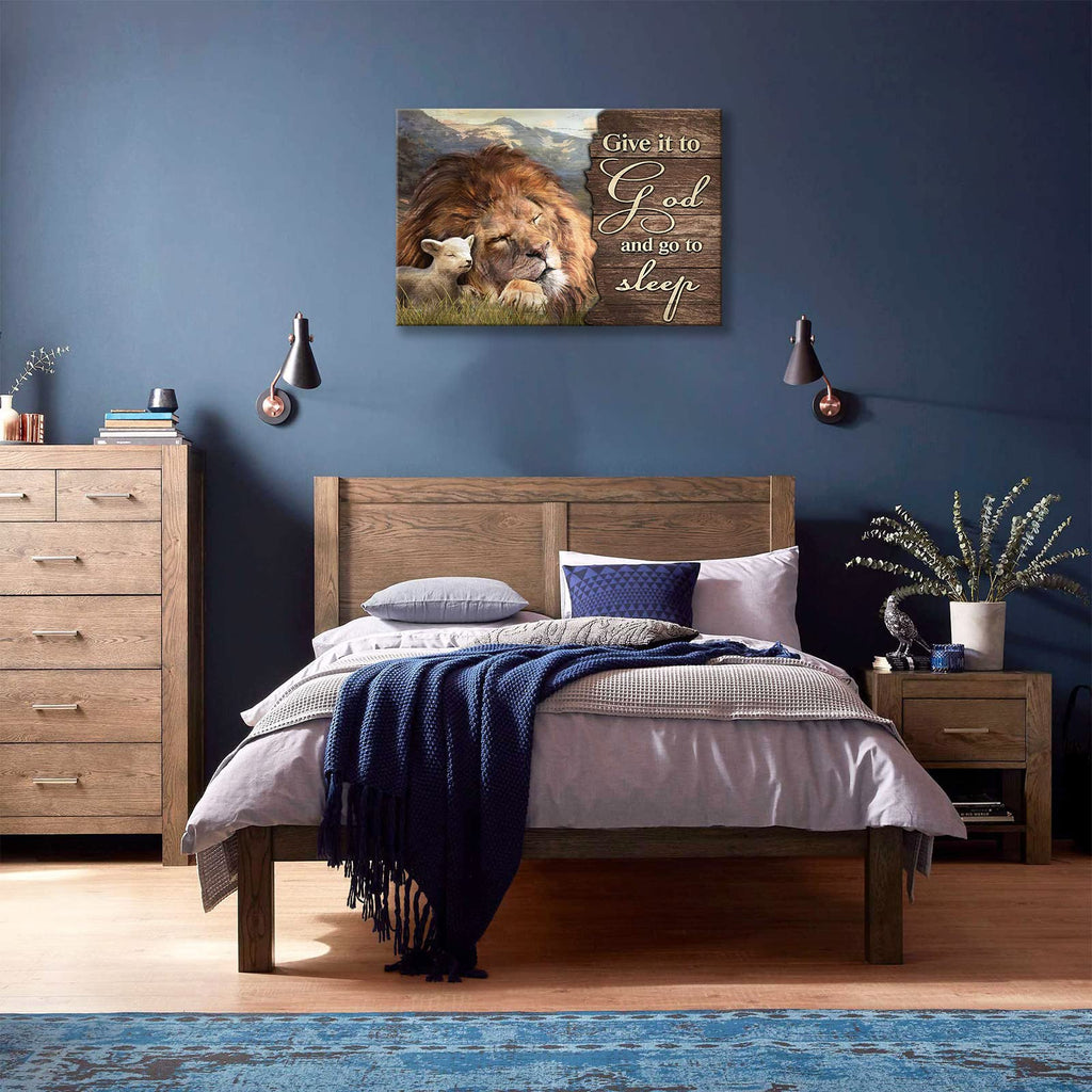 Lion and Lamb Wall Art Christian Religious Pictures Canvas Wall Decor Give it to God Painting Prints Framed Artwork