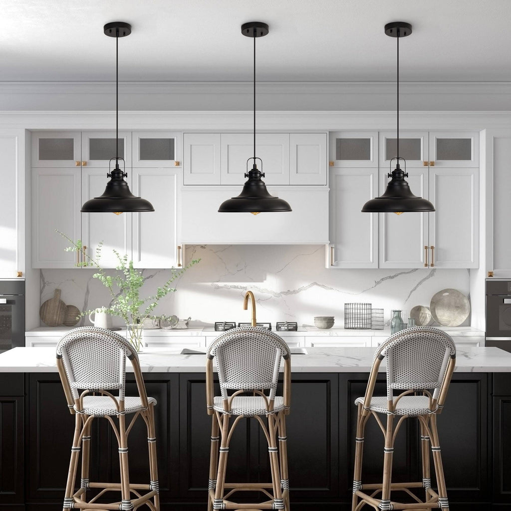 Matte Black Farmhouse Pendant Lights Kitchen Island, 2 Pack Rustic Black Hanging Lighting Fixture, Pendant Lighting s