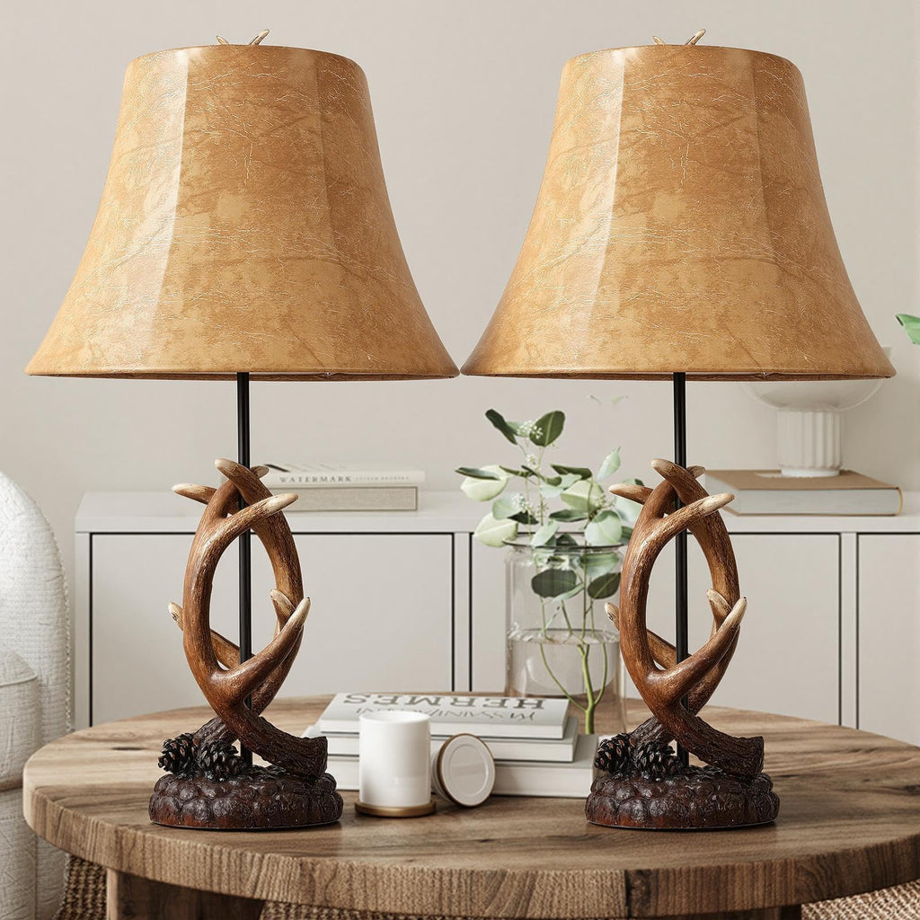 Farmhouse Rustic Western Antler Table Lamps, Set of 2 with USB