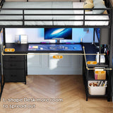 Twin Loft Bed with L-Shaped Gaming Desk, Storage Drawers & Hutch, Expanded Safety Power Outlet