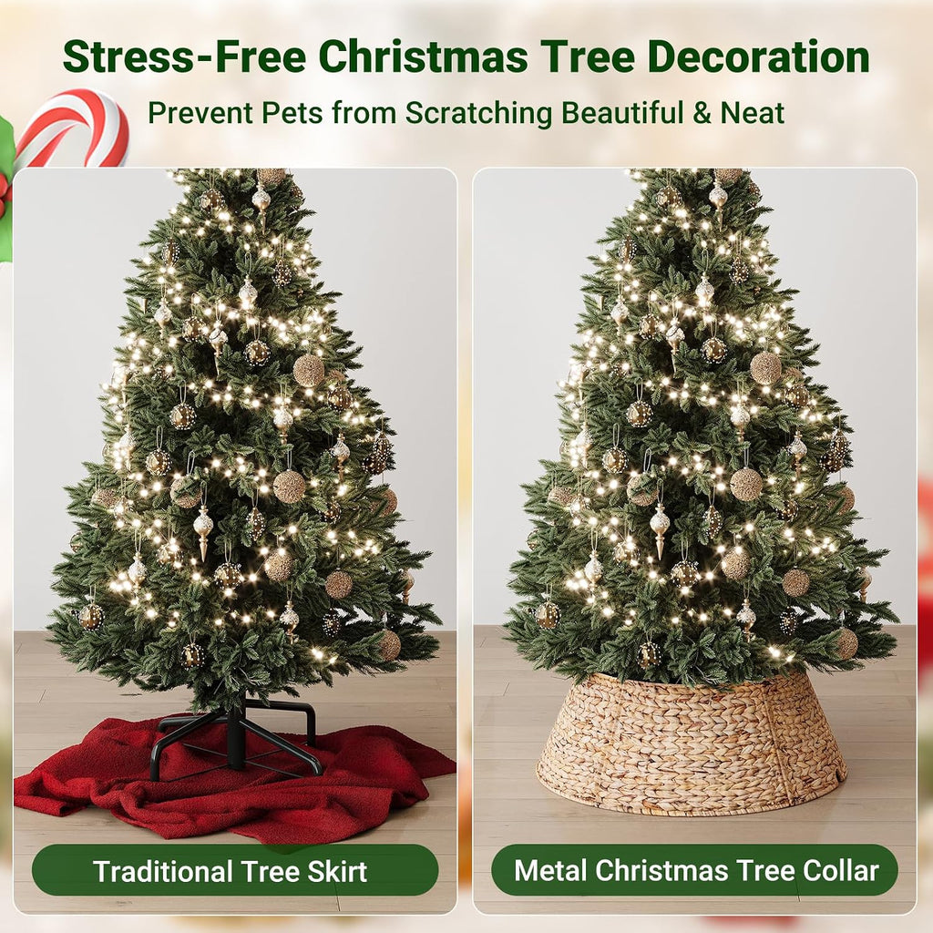 28 Inch Woven Rattan Christmas Tree Collar, 5-Piece Xmas Tree Skirt