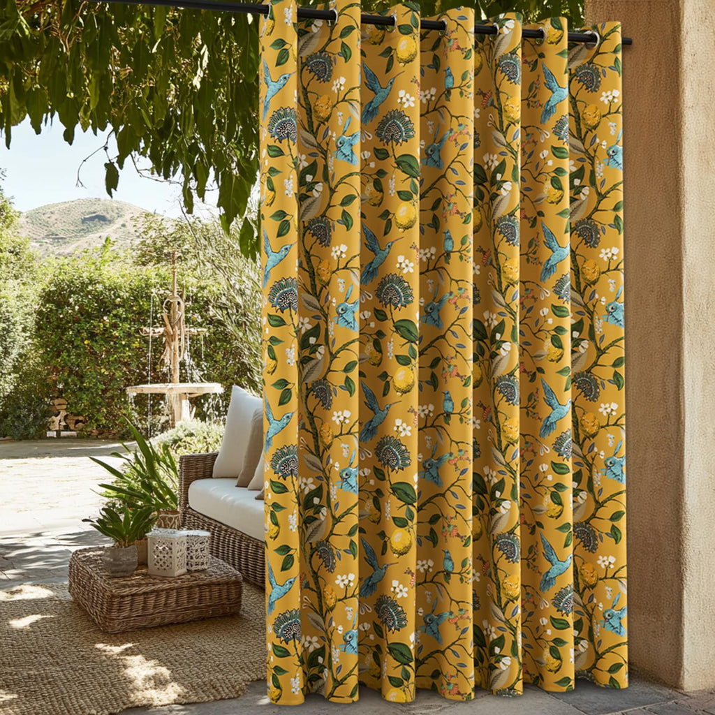 Sliding Door Patio Floral Curtains & Drapes, Blackout Extra Wide Room Divider Large Mustard Yellow Vintage Farmhouse