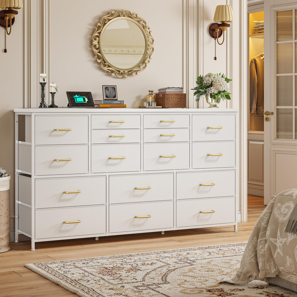 16 Drawer with Charging Station, Rustic White