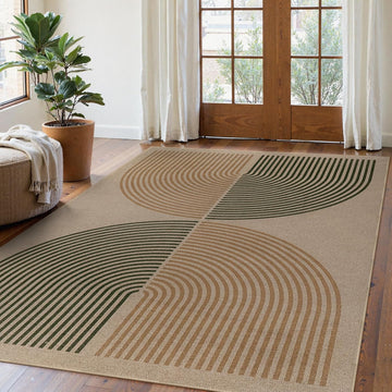 Modern Rainbow Easy Jute Rug, Washable 5x7 Area Rugs for Living Room Black Farmhouse Dining Room Rug, Contemporary