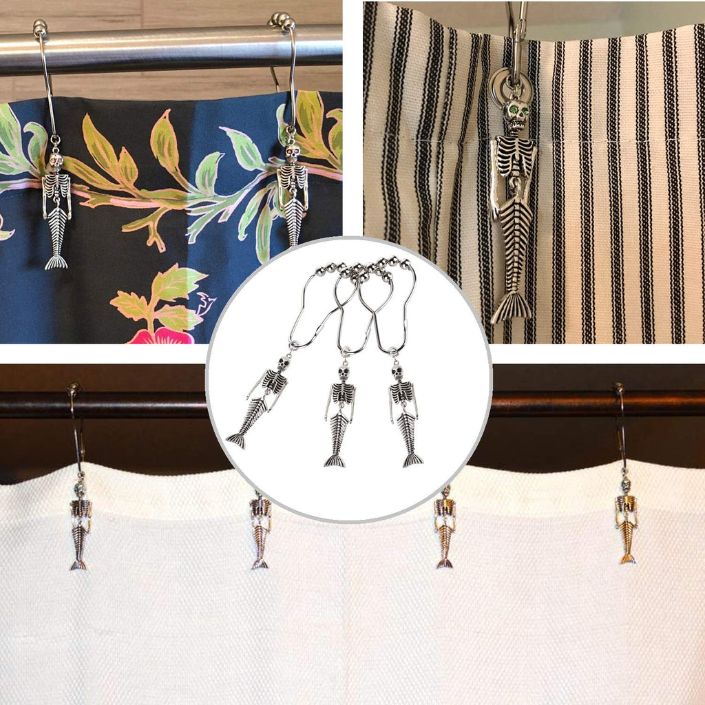 12Pcs Mermaid Skeleton Shower Curtain Hooks Halloween Decorative Home Bathroom Decor Rustproof Skeletons Shower