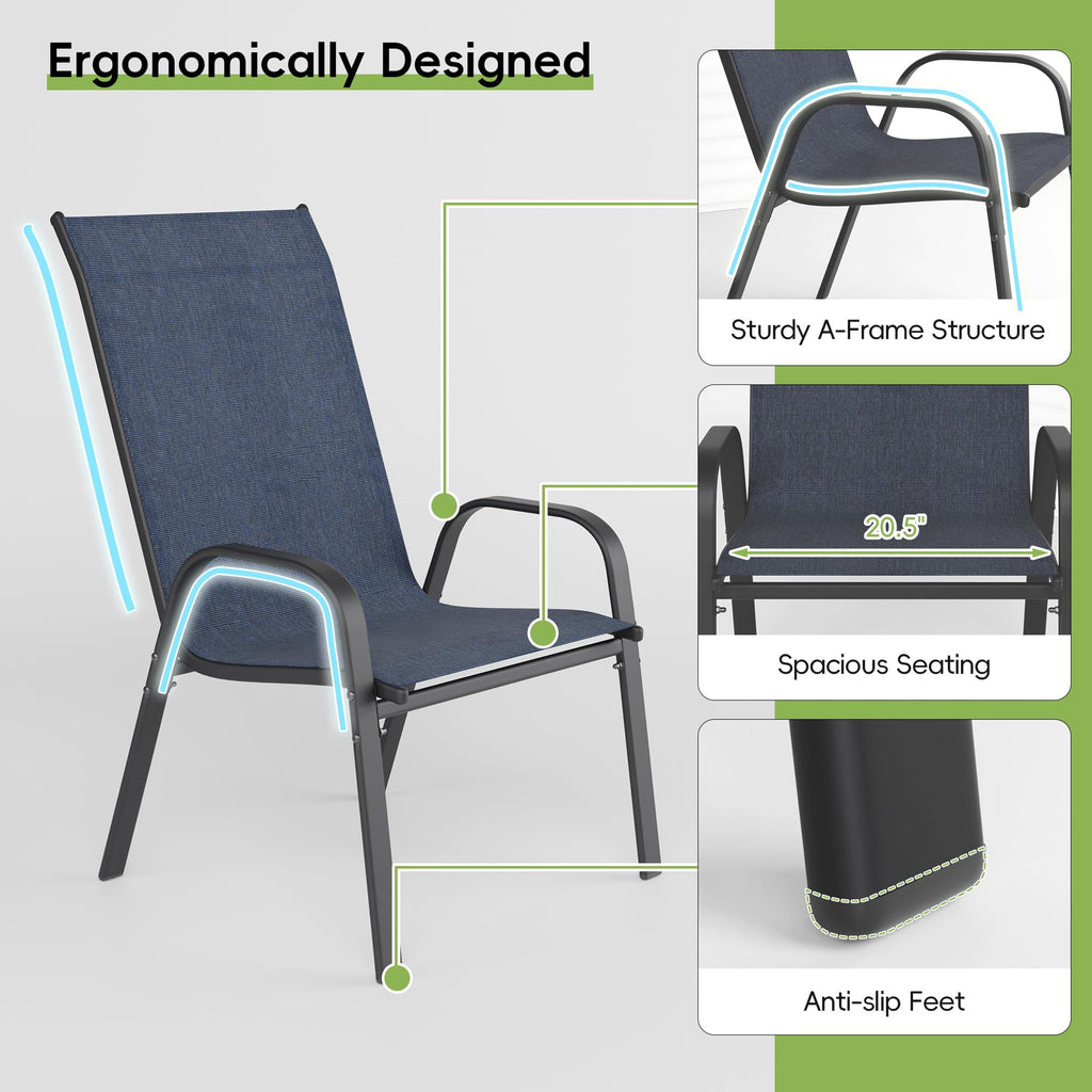 Patio Chairs Set of 8, Stackable Outdoor Dining Chairs for All Weather, Metal Modern Outside Furniture Chair for Pool