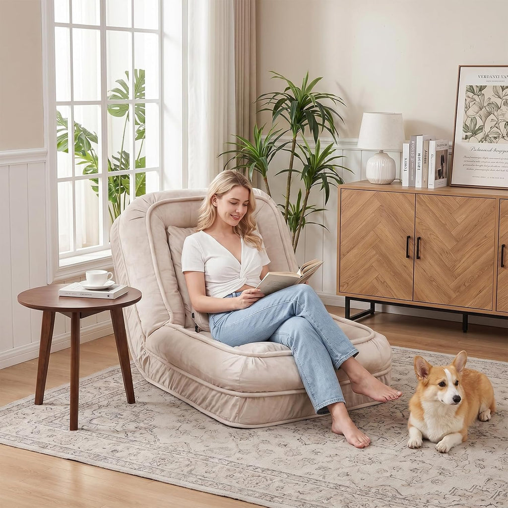 Adult Bean Bag Chair with Massage Pillow, Human Dog Bed for Adult, Convertible Lazy Sofa Bed Floor Chair for Gaming