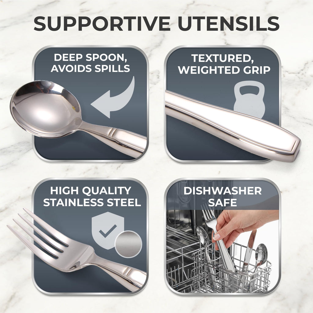 Weighted Utensils for Tremors and Parkinsons, Heavy Weight Stainless Steel Silverware Set, Adaptive Eating Flatware