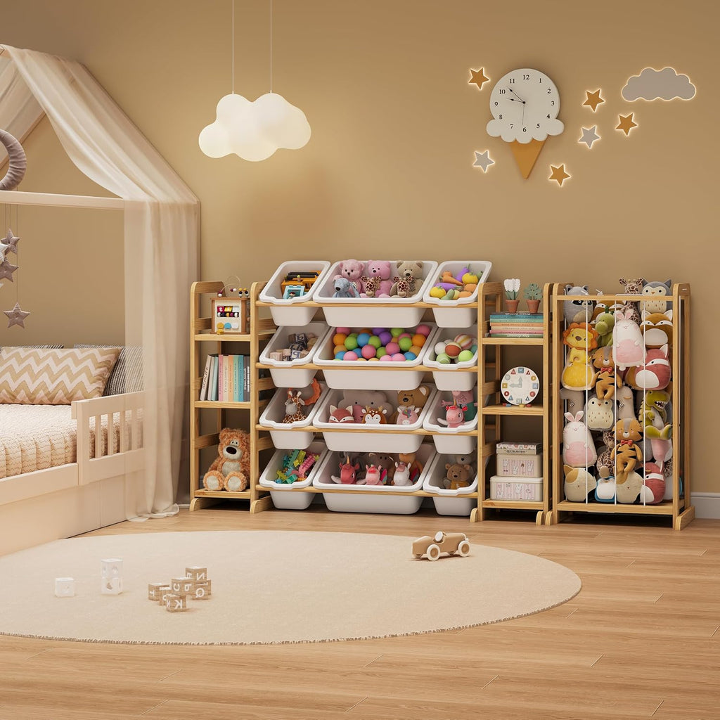 Toy Storage Organizer 12 Bins, 6 Shelves and Bookshelf for Kids, 4-in-1 Toy Organizers and Storage, Toy Book Storage