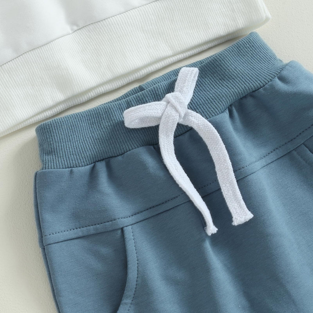 Toddler Baby Boy Outfit Long Sleeve Color Block Hoodie and Pants Fall Winter Clothes Blue