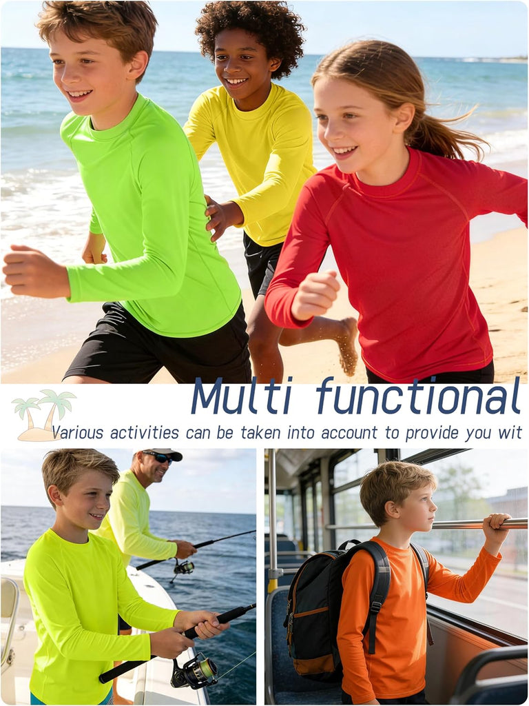 Boys' Rash Guard Youth Neon Shirts SPF Long Sleeve Swim Shirts Quick Dry Sun Protection Swimwear for Kids