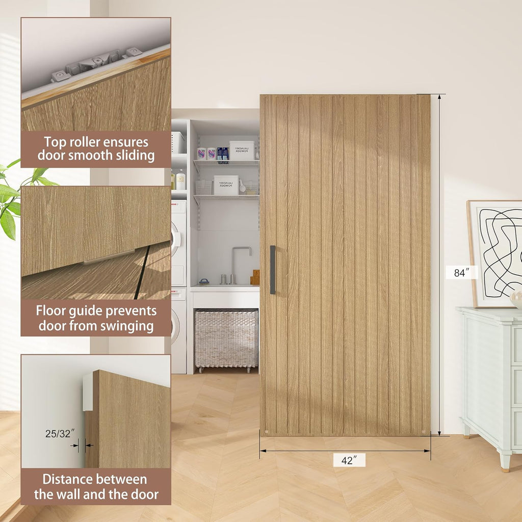 42"x84" Concealed Sliding Barn Door with Soft Close Hardware Kit, Light Brown Hidden Door for Openin