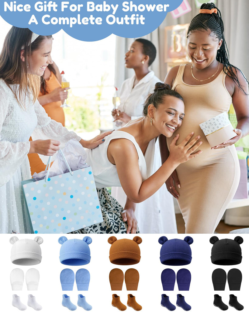 Newborn Baby Hat Set, White, Blue, Brown, Black, 5 Set