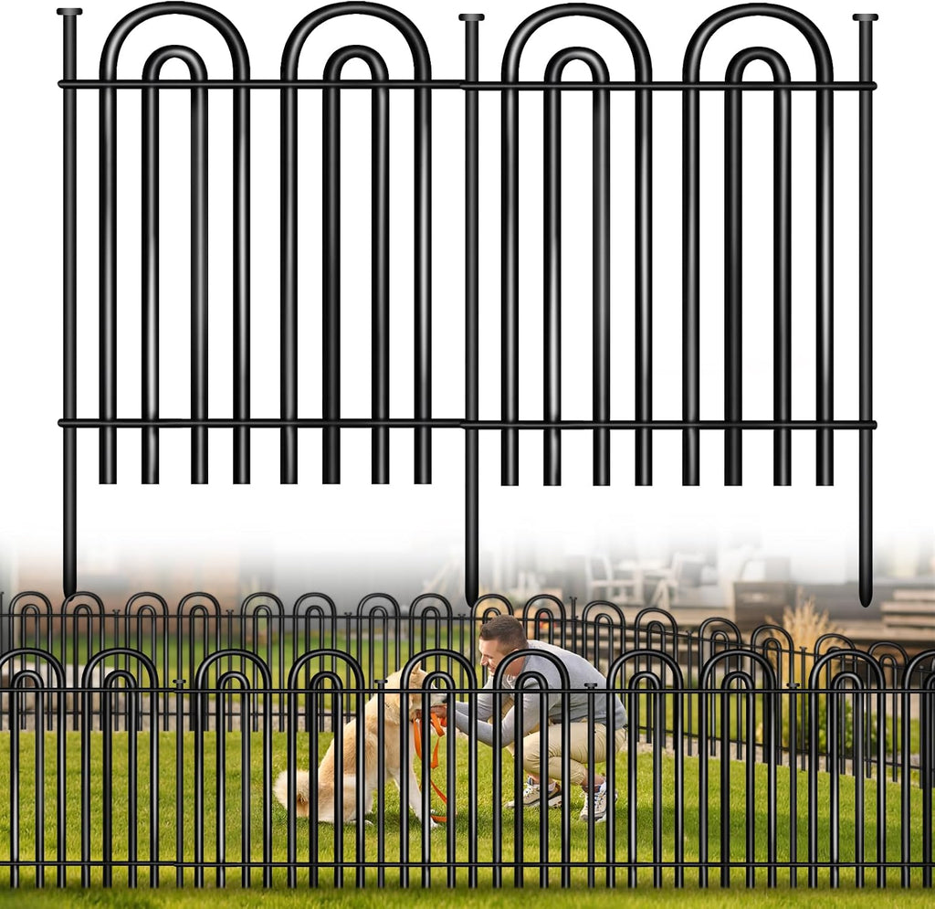 Decorative Garden Fence, 10 Panels No Dig Fence, 32 in(H) x 24.16 ft(L) Animal Barrier for Dogs Rabbits, Rustproof