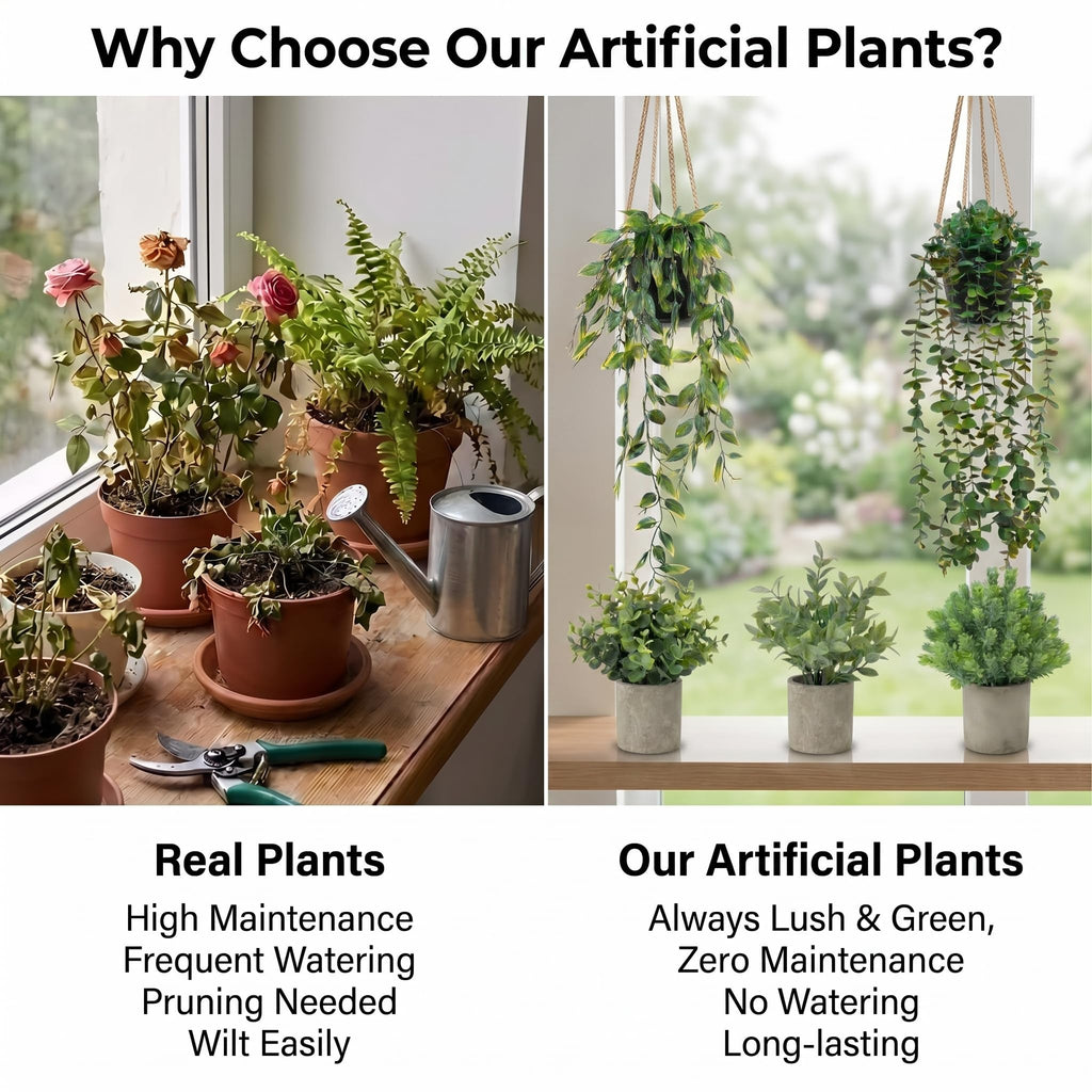 Artificial Hanging Plants 5 Pack - Small Fake Potted Ivy Plants for Indoor or Outdoor Décor, Wall Shelf Home Office