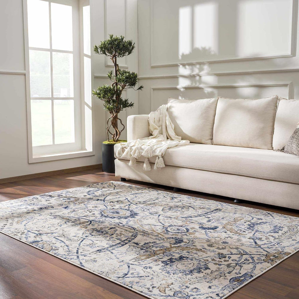 Obsidian Boho Vintage Traditional Damask Area Rug - Farmhouse Traditional Floral Medallion Carpet - Grey, Beige