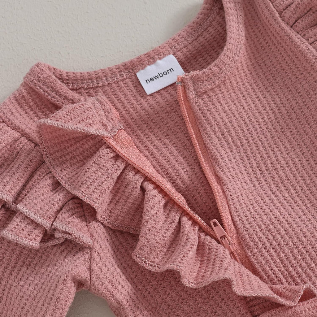 Baby Girl Ruffle Romper Knit Sweater Onesie Jumpsuit Long Sleeve Zipper Romper Solid Fall Winter Outfits