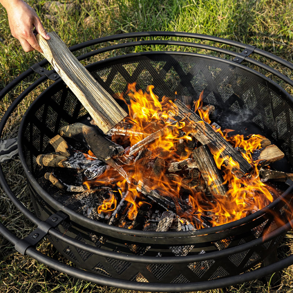 42 Inch Wood Burning Fire Pit with Spark Screen & Fire Poker