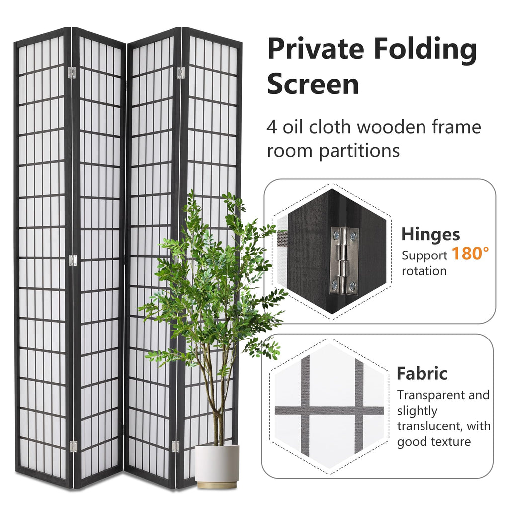 Room Divider 6Ft Folding Oriental Shoji Screen - Portable Privacy Divider with 4 Panels, Freestanding