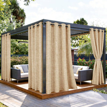 Outdoor Curtains Waterproof, 1 Panel Non-See-Through Linen Curtains with Grommet Top Indoor Outdoor Drapes for Gazebo