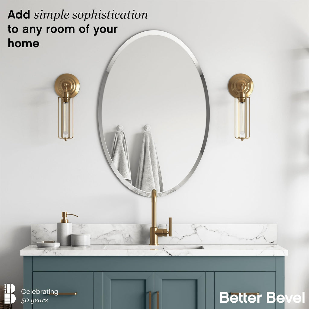Frameless Oval Mirror, 24" x 36" Bathroom Wall Mirror w/Beveled Edge