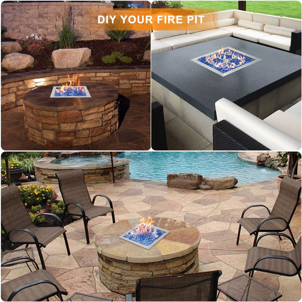 12" Square Fire Pit Burner Pan with Square Burner Ring, 88, 000 BTU