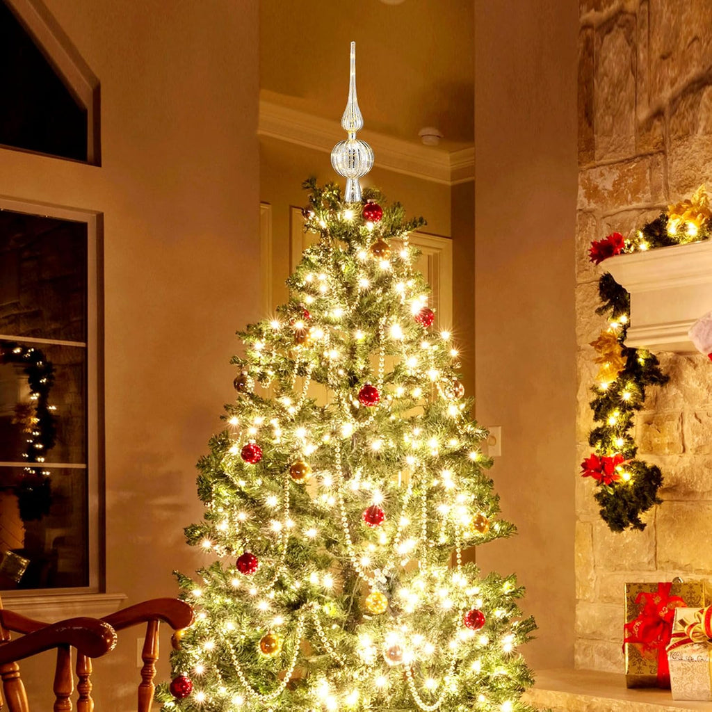 12" Mercury Glass Christmas Tree Topper,Classic,Sliver
