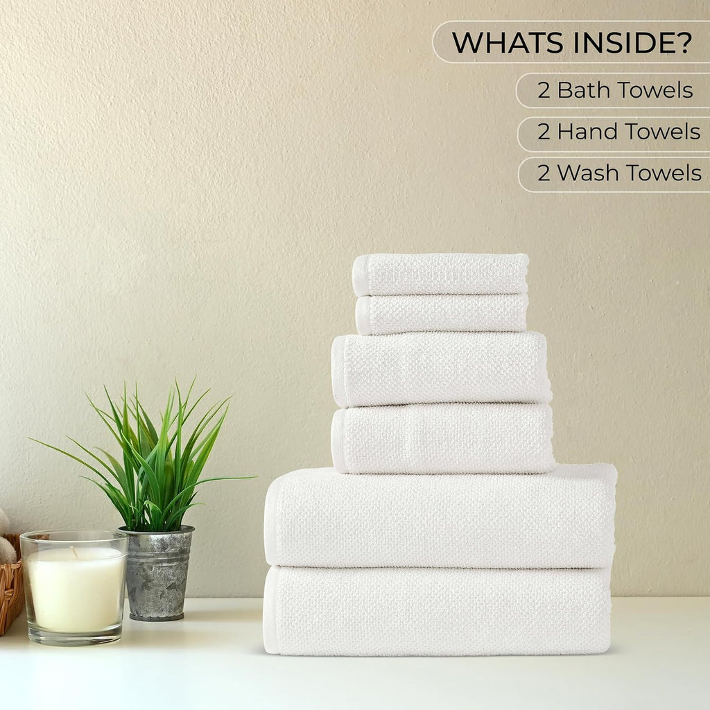6-Piece Towel Set, 680 GSM, 2 Bath Towels, 2 Hand Towels, 2 Wash Cloths,100% Cotton Premium Quality, Ultra Soft