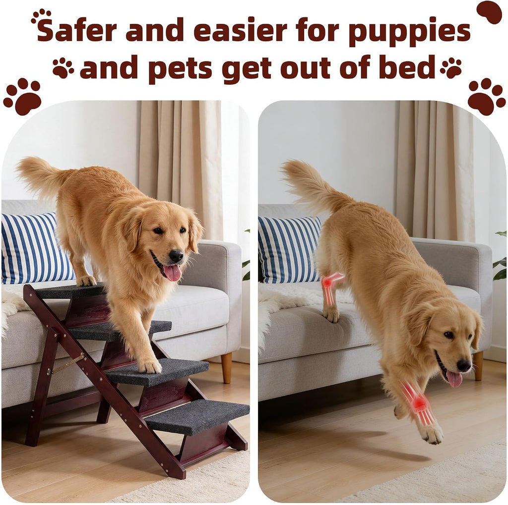 Wooden Pet Stairs - 4 Step Foldable Ramp for Senior Dogs & Cats