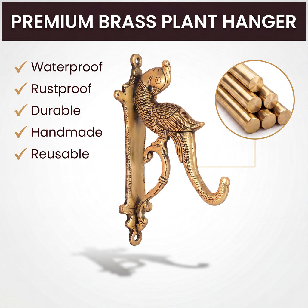 Brass Gold Decorative Peacock Wall Bracket Plant Hanger Hooks