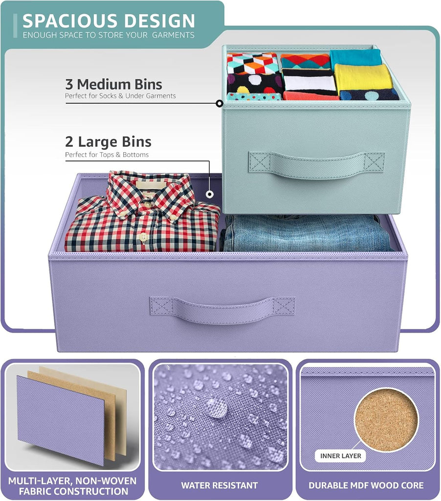 Dresser with 5 Drawers - Furniture Storage Chest for Kid's, Teens, Bedroom, Nursery, Playroom, Clothes, Toys - Steel