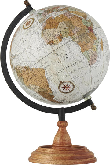 Mango Wood Globe with Wood Base, 9" x 8" x 13", Brown