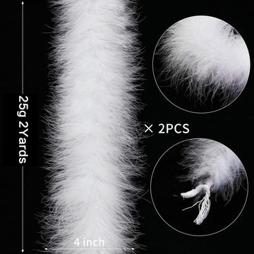 White Marabou Feather Boas for Christmas Deocr, 2 Pcs 22g 2 Yards